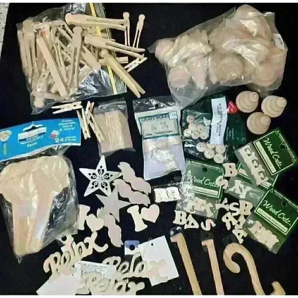 Mixed Lot Unfinished 1.5 lb. Wood Craft Pieces NEW & Opened Assortment Dollhouse